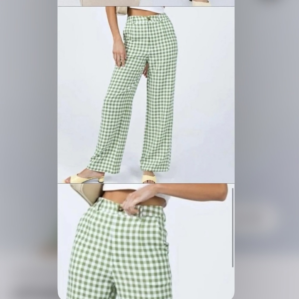 Princess Polly Green Checkered Wide Leg Pants